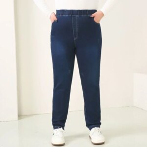 Plus Size Denim Trousers Women 9XL 8XL 7XL Stretched High Waisted Blue Black Female Pencil Pants Oversized Lady Slim Fit Jeans