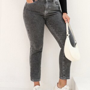 Plus Size Gray Jeans for Women Stretchy High Waist Mom Jeans Harem Full Length Washing Denim Jeans Curvy Fitting 100 Kgs Jeans