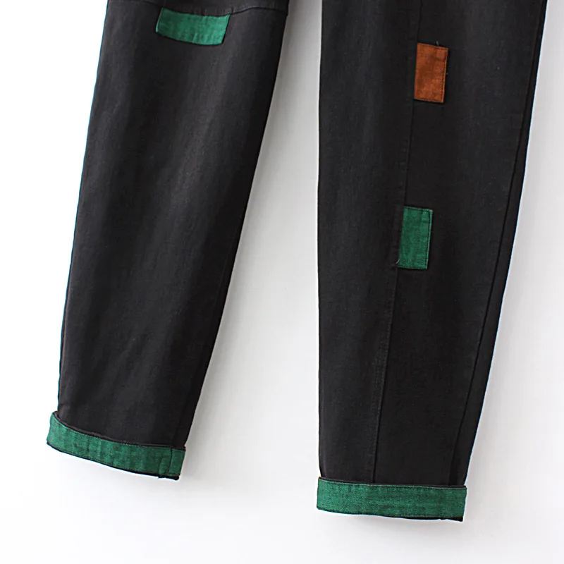 5XL Plus Size Jeans Women's Clothing Fall/Winter Orange Green Rectangular Patch Washed High Waist Stretch Denim Harem Pants