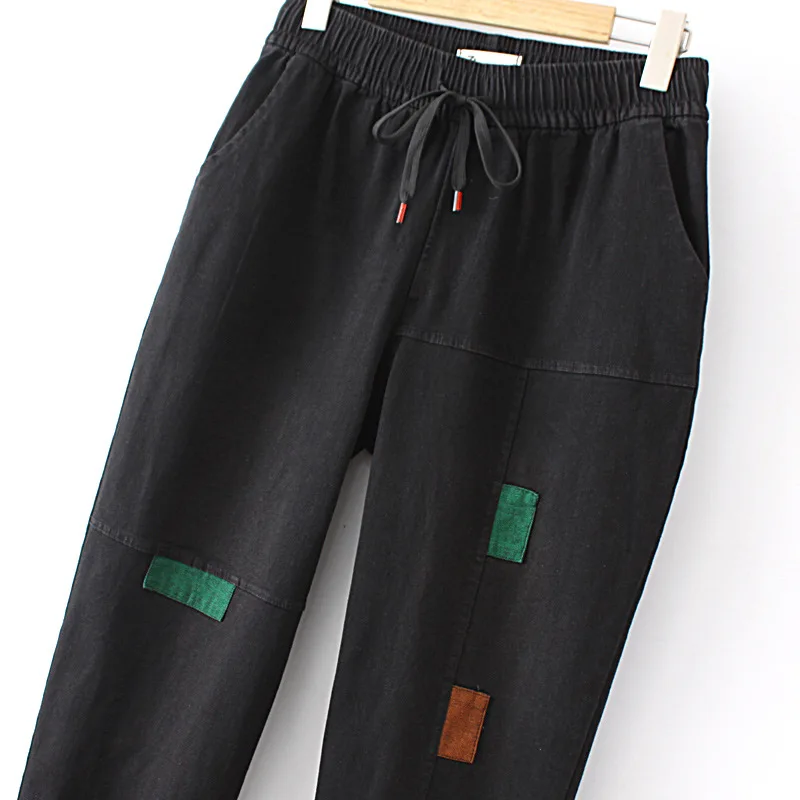 5XL Plus Size Jeans Women's Clothing Fall/Winter Orange Green Rectangular Patch Washed High Waist Stretch Denim Harem Pants