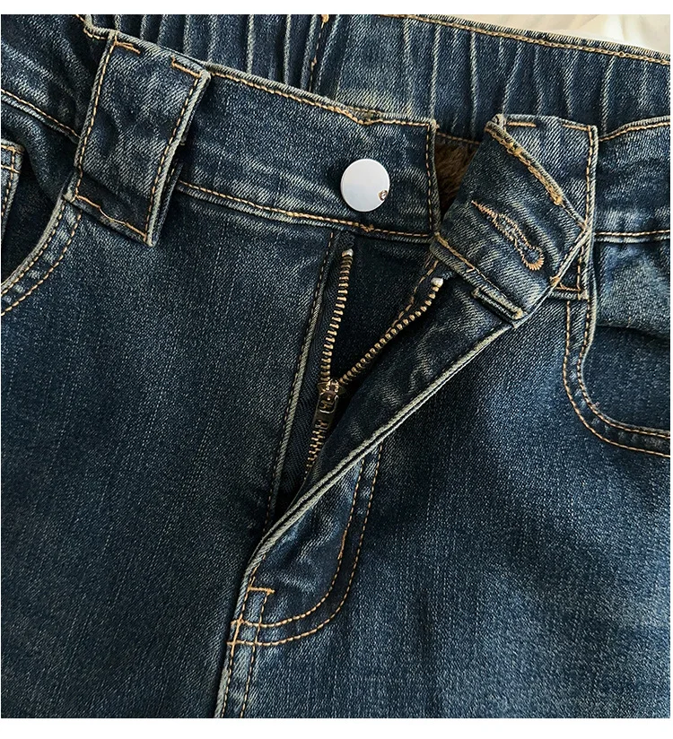 155Kg Plus Size Women's Hip 150-160 Winter Fleece Loose High Waisted Jeans Casual Straight Leg Pants Blue 5XL 6XL 7XL 8XL 9XL