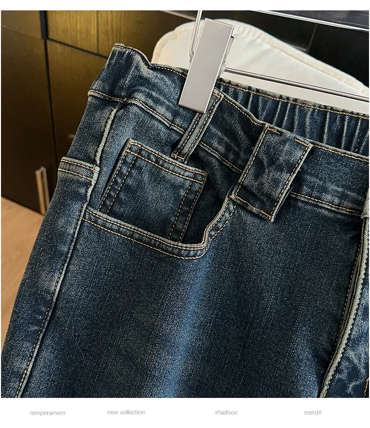155Kg Plus Size Women's Hip 150-160 Winter Fleece Loose High Waisted Jeans Casual Straight Leg Pants Blue 5XL 6XL 7XL 8XL 9XL