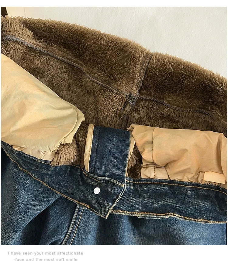 155Kg Plus Size Women's Hip 150-160 Winter Fleece Loose High Waisted Jeans Casual Straight Leg Pants Blue 5XL 6XL 7XL 8XL 9XL
