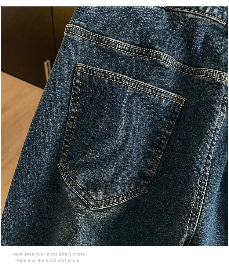 155Kg Plus Size Women's Hip 150-160 Winter Fleece Loose High Waisted Jeans Casual Straight Leg Pants Blue 5XL 6XL 7XL 8XL 9XL