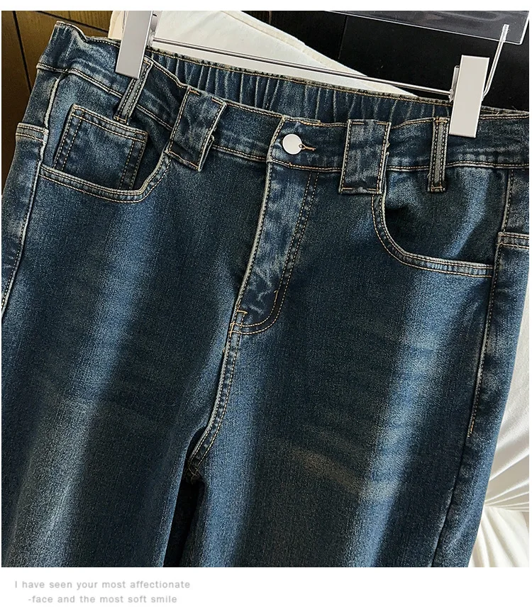 155Kg Plus Size Women's Hip 150-160 Winter Fleece Loose High Waisted Jeans Casual Straight Leg Pants Blue 5XL 6XL 7XL 8XL 9XL
