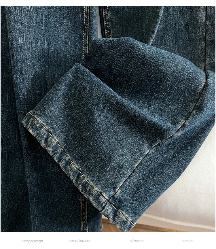 155Kg Plus Size Women's Hip 150-160 Winter Fleece Loose High Waisted Jeans Casual Straight Leg Pants Blue 5XL 6XL 7XL 8XL 9XL