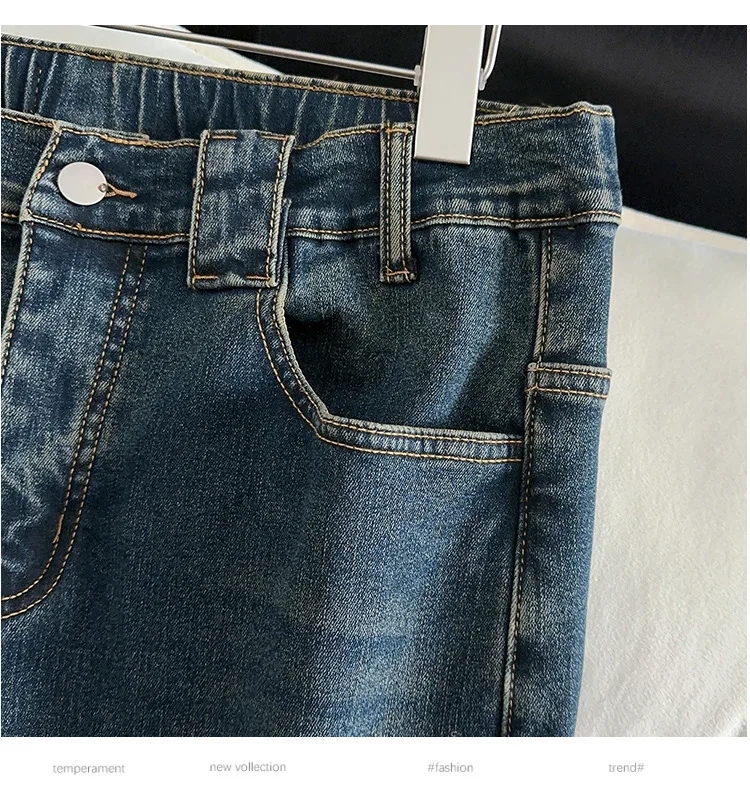 155Kg Plus Size Women's Hip 150-160 Winter Fleece Loose High Waisted Jeans Casual Straight Leg Pants Blue 5XL 6XL 7XL 8XL 9XL
