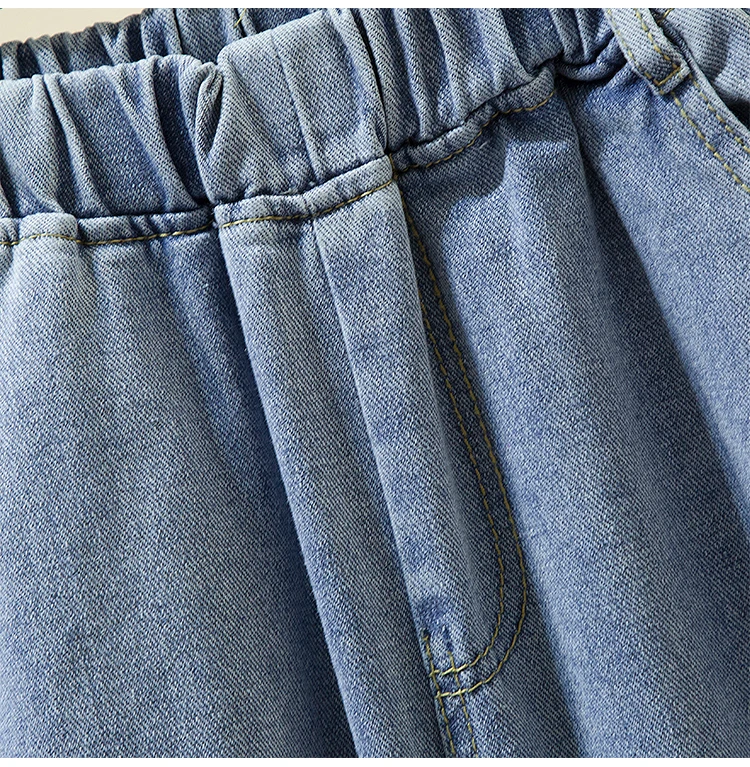 Plus Size Women Jeans 2022 Elastic Waist Loose Denim Pants Ninth Pants Casual Solid Baggy Mom Pants Spring Summer Trousers