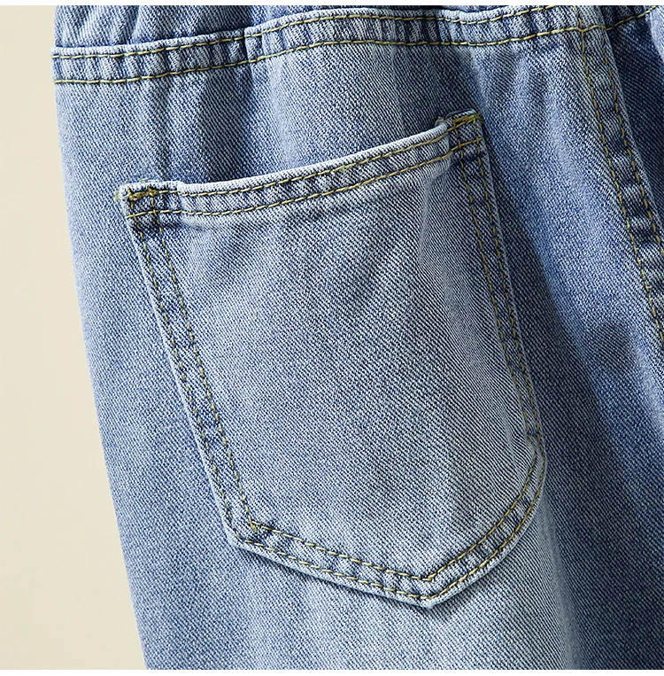 Plus Size Women Jeans 2022 Elastic Waist Loose Denim Pants Ninth Pants Casual Solid Baggy Mom Pants Spring Summer Trousers