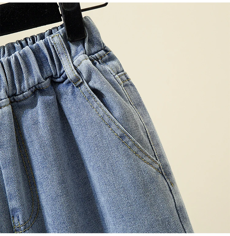 Plus Size Women Jeans 2022 Elastic Waist Loose Denim Pants Ninth Pants Casual Solid Baggy Mom Pants Spring Summer Trousers