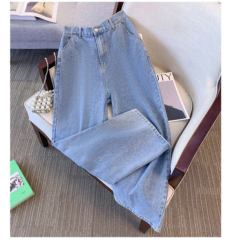 150Kg Plus Size Women's Hip 136 Autumn Street Style Jeans Loose Straight Leg Elastic Waist Denim Pants 7XL 8XL 9XL