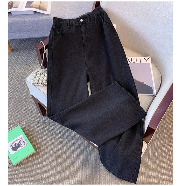 150Kg Plus Size Women's Hip 136 Autumn Street Style Jeans Loose Straight Leg Elastic Waist Denim Pants 7XL 8XL 9XL