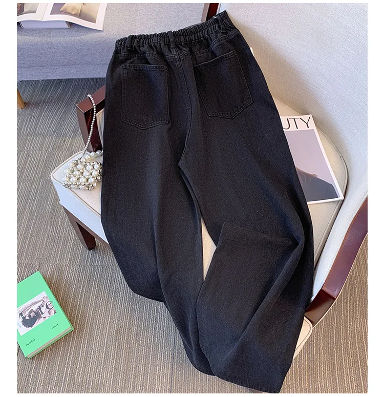 150Kg Plus Size Women's Hip 136 Autumn Street Style Jeans Loose Straight Leg Elastic Waist Denim Pants 7XL 8XL 9XL