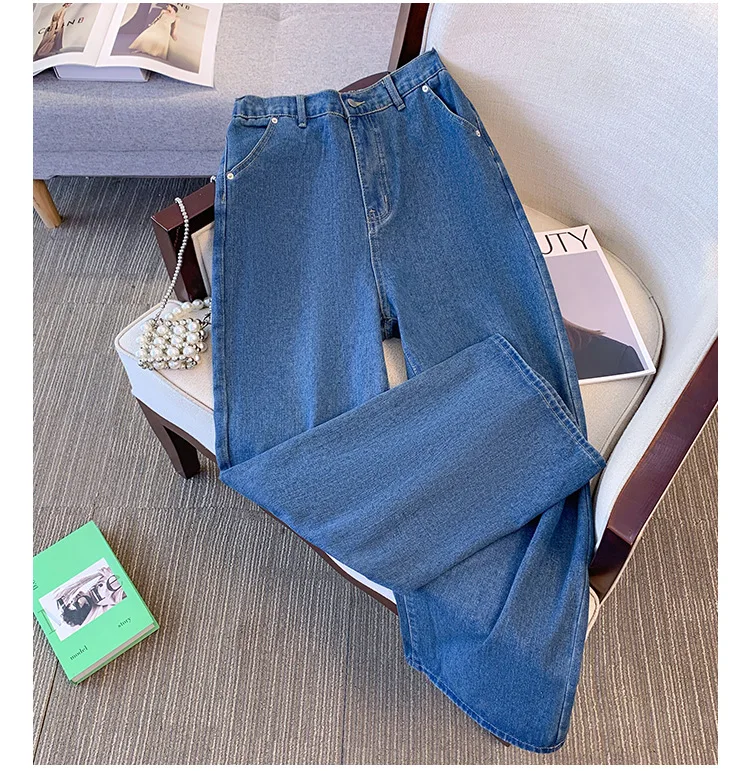 150Kg Plus Size Women's Hip 136 Autumn Street Style Jeans Loose Straight Leg Elastic Waist Denim Pants 7XL 8XL 9XL