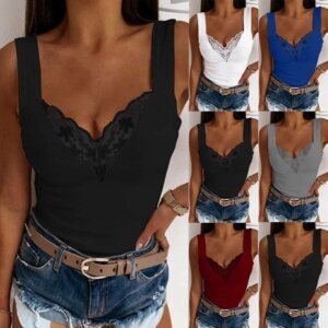 Plus Size Tank Top Women's Clothing  2023 Autumn Winter Large Size Basis Vest Y2K Crop Pullover Oversized Female Lace T-shirts T