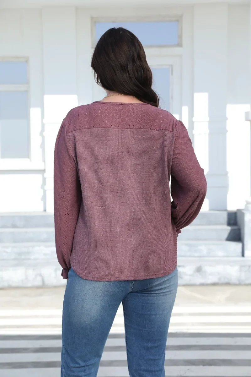 Spring and Autumn Plus Size Women's Solid Color Patchwork Round Neck Loose Casual T-shirt Long Sleeved Fashionable Top