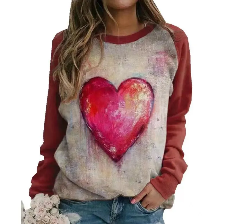 Plus Size Butterfly Print Sports-Shirt Casual Long Sleeve Round Neck Pullover Women's Plus Size Clothing