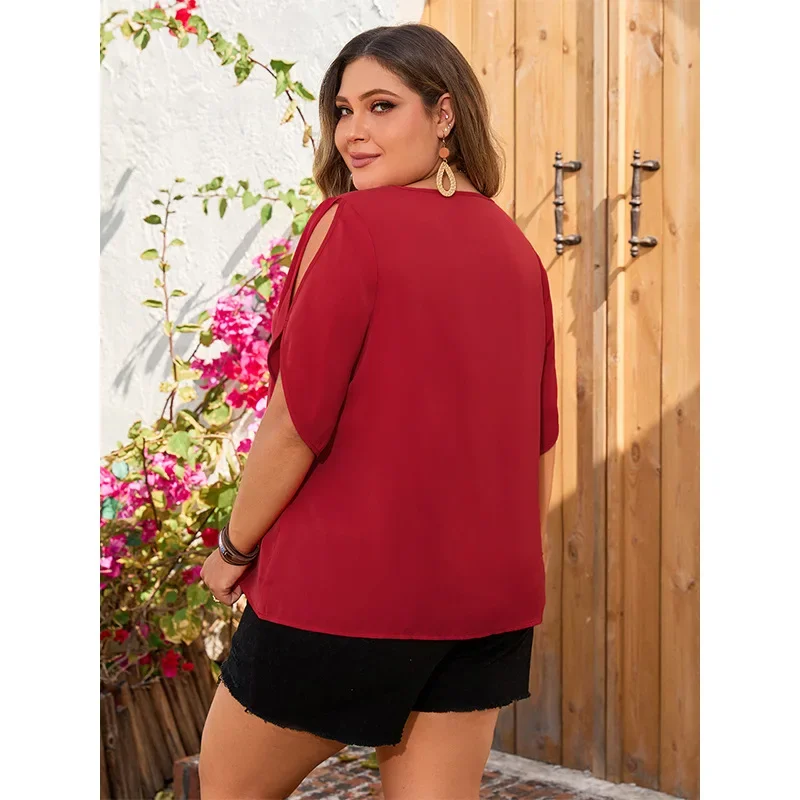 Plus Size Glitter V Neck Women's Blouses Short Sleeves Solid Color Tops T-Shirts Casual Loose Tee Summer Cardigan Clothing