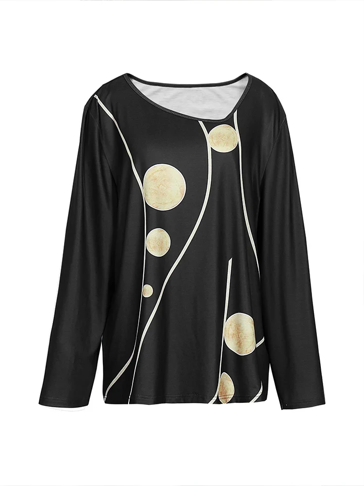 Plus Size 2024 Spring and Summer New Women's Asymmetric Collar Long Sleeve Shirt Irregular Pattern Top