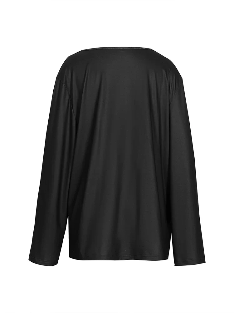 Plus Size 2024 Spring and Summer New Women's Asymmetric Collar Long Sleeve Shirt Irregular Pattern Top