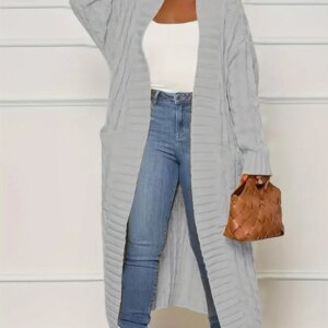 Plus Size Fall and Winter New 2023 Women's Solid Color Cardigan, Casual Knit Cardigan with Pockets Commuter Style Sweater XL-5XL