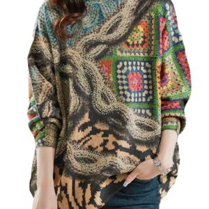Winter Fashion Knitwear Women Luxury Loose Printed Diamond Plus Size Sweaters Ladies Vintage Warm Pullover Classic Casual Jumper