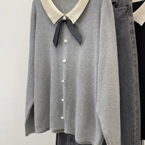 Plus Size Autumn Long Sleeve Pullover Sweater Tops Women Elegant Fashion Bow Ladies Sweaters Korean Style Woman Sweater Tops