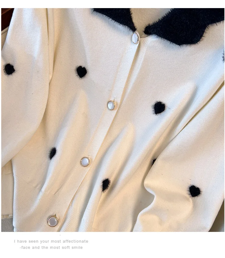 170Kg Plus Size Women's Bust 160 Winter Loose Love Cardigan Lapel Sweater Knitted Jacket Black White 5XL 6XL 7XL 8XL 9XL10XL
