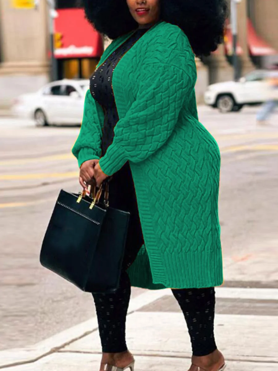 LW Plus Size coat Loose Cardigan Women Autumn Winter Long Sleeve Oversized Cardigan Vintage Casual Solid Long Knitted Sweater