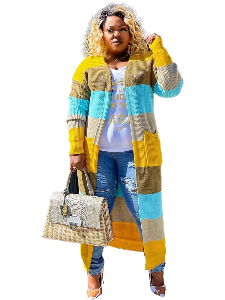 Wmstar Plus Size Outwear Women Cardigans Fall Winter Clothes Sweaters Coat Fashion Long Top with Pockets Wholesale Dropshipping