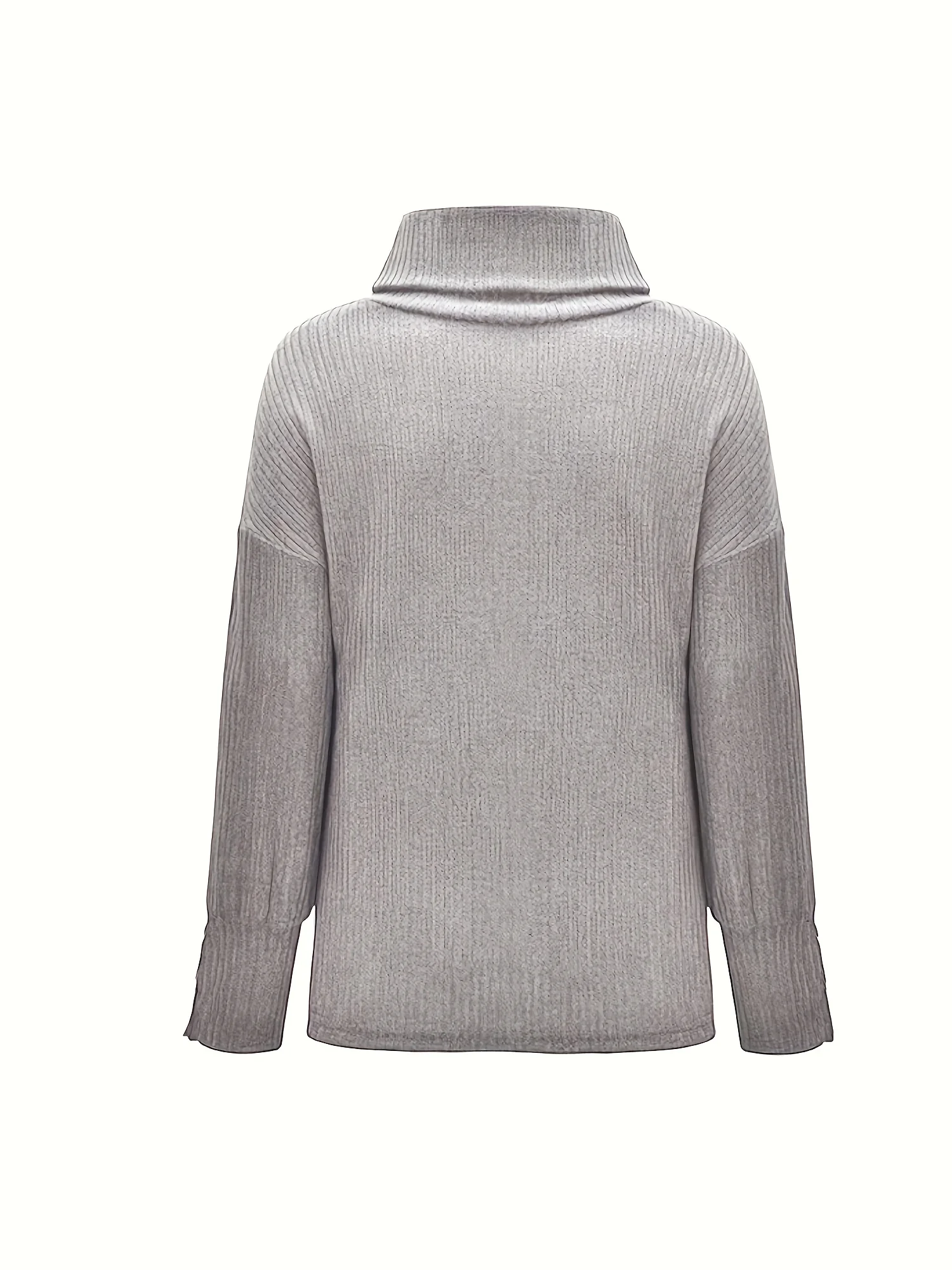 Women's Plus Size Long Sleeved High Neck Knitted Sweater Simple Solid Color Fashionable and Casual Knitted Sweater