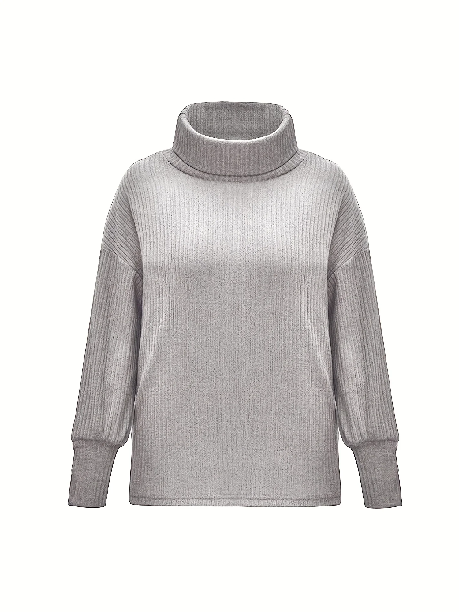 Women's Plus Size Long Sleeved High Neck Knitted Sweater Simple Solid Color Fashionable and Casual Knitted Sweater