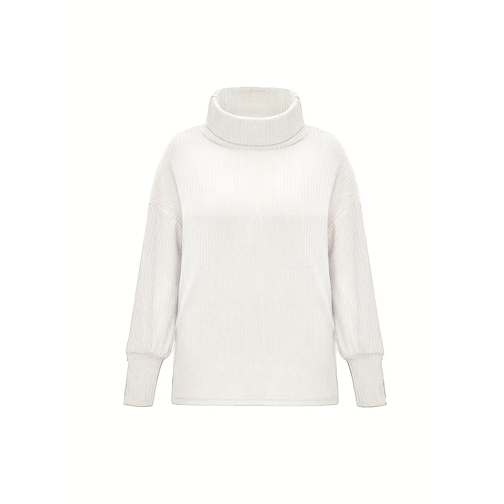 Women's Plus Size Long Sleeved High Neck Knitted Sweater Simple Solid Color Fashionable and Casual Knitted Sweater