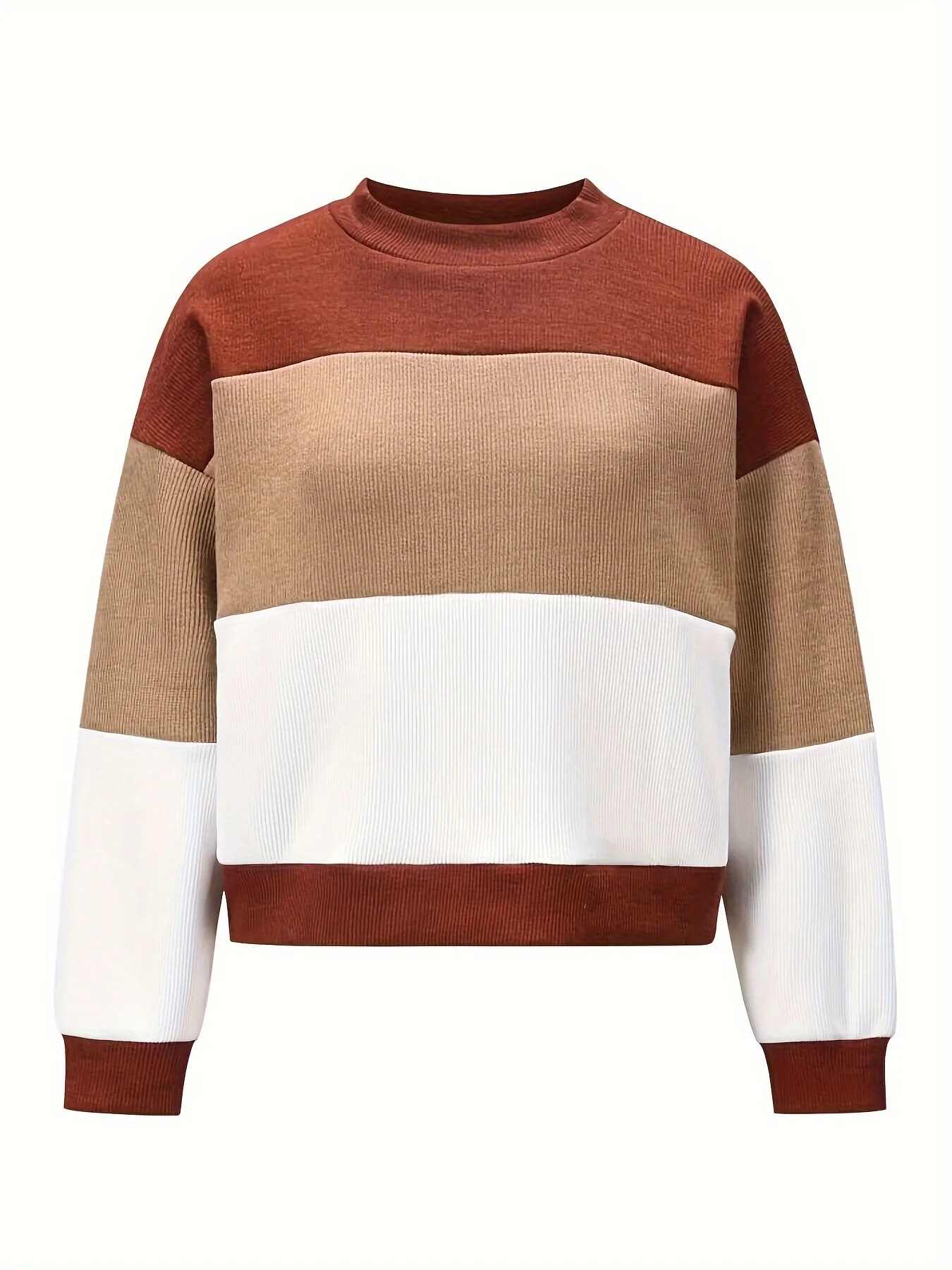 Autumn Winter Plus Size Women's Round Neck Knitted Sweater Fashion Color Blocked Long Sleeved Casual Commuting Women's Sweater