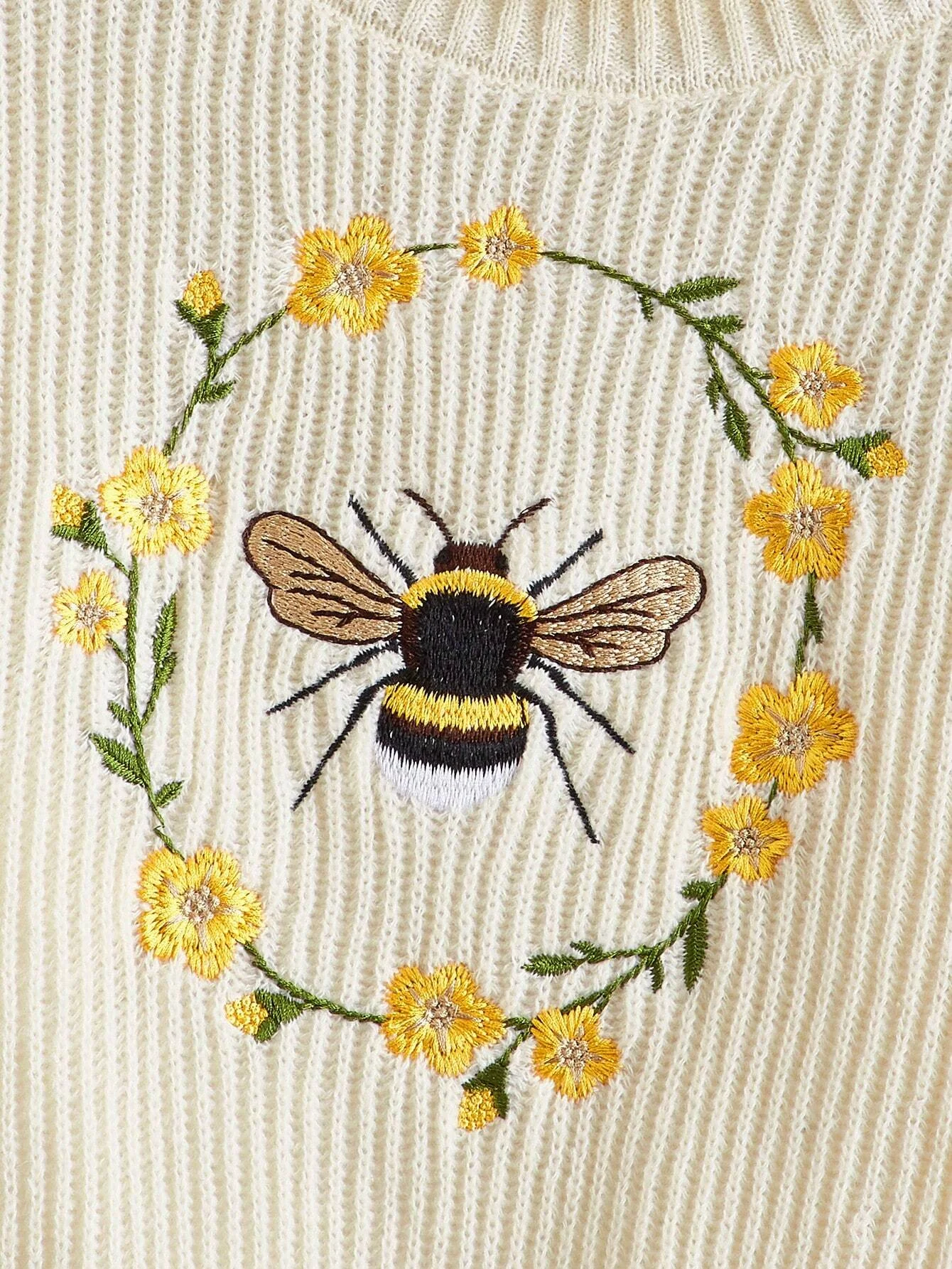 New Autumn and Winter Plus Size Pullover Women's Sweater High-Neck Bee Embroidery Fashionable Casual Loose Knitted Short Women'