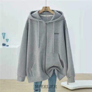 Plus Size 6XL 150KG Spring Women Hoodies Zip-up Harajuku Oversized Pocket Hooded Sweatshirts Long Sleeve Loose Baseball Jacket
