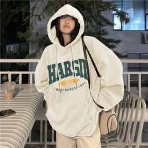 plus size Autumn Letter Print Hoodies Women Streetwear Polyester Long Sleeve Female Sweatshirt Loose Fleece Ladies Clothes