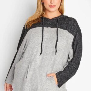Plus Size Elegant Autumn Winter Hoodies Women Color Blocked Loose Large Size Hoodie Pocket Sides Casual Oversize Sweatshirt 8XL