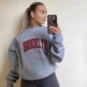 Blessyuki 2023 Plus Size Letter Printed Hoodies for Women Autumn Winter Oversized Casual Long Sleeve O-neck Y2k Sweatshirt Top