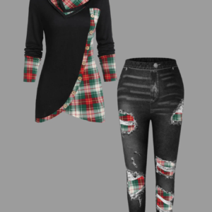 Plus Size Womens Suit Long Sleeve Slim Fit Stripe Printed Splicing Collar Hoodie Slim Denim Pants Set Women Matching Set Autumn