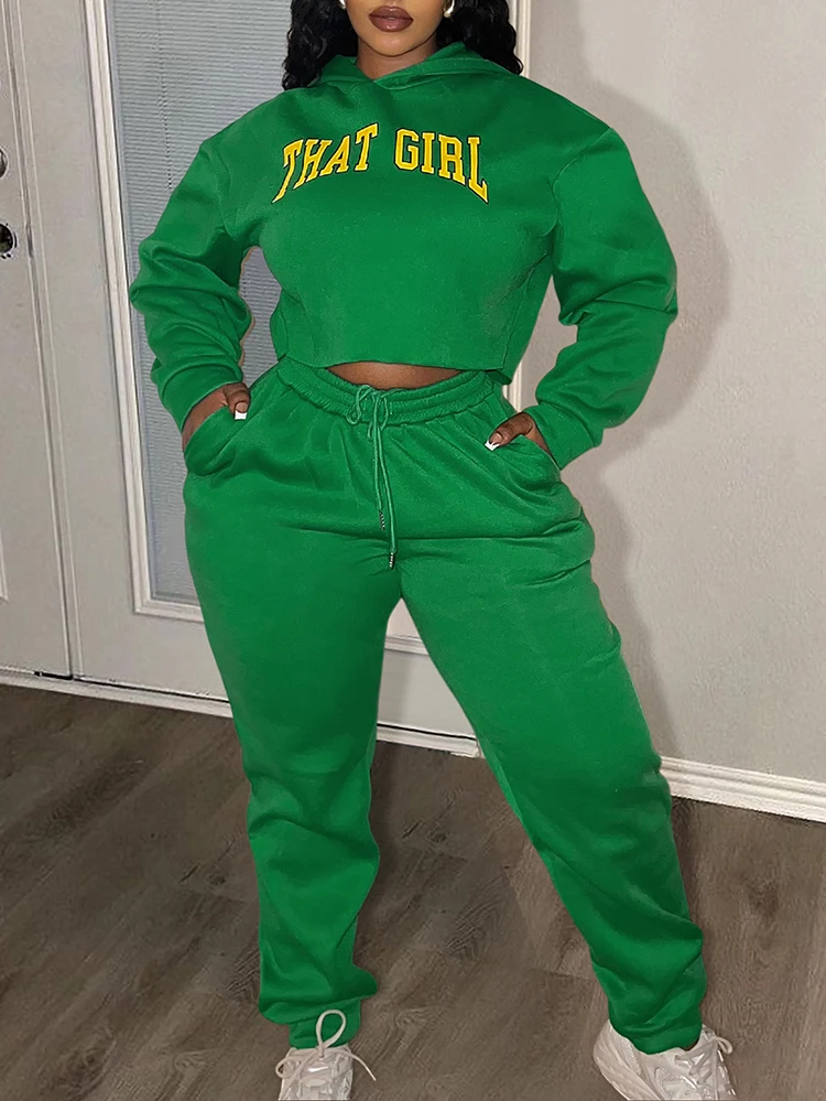 LW Plus Size Letter Print Hoodies Tracksuit Set 2024 Crop Sweatshirt Tops Casual Sweatpants Pant 2-piece Sets Women's Clothing