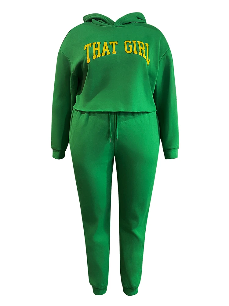 LW Plus Size Letter Print Hoodies Tracksuit Set 2024 Crop Sweatshirt Tops Casual Sweatpants Pant 2-piece Sets Women's Clothing