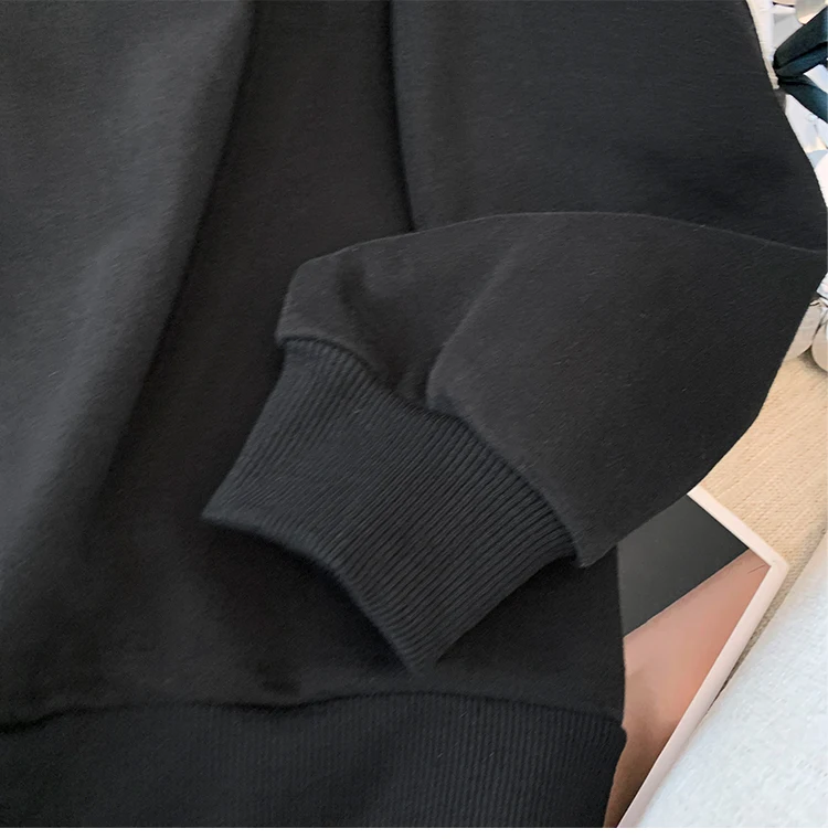 Autumn and winter plus size women's casual two-piece black lace lace lapel hoodie loose comfortable black straight leg pants