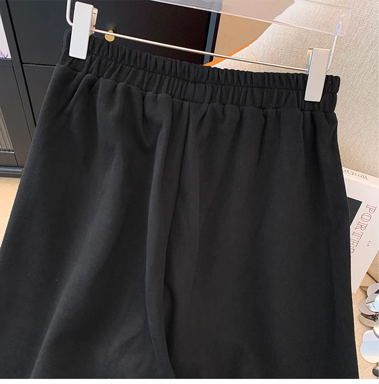 Autumn and winter plus size women's casual two-piece black lace lace lapel hoodie loose comfortable black straight leg pants
