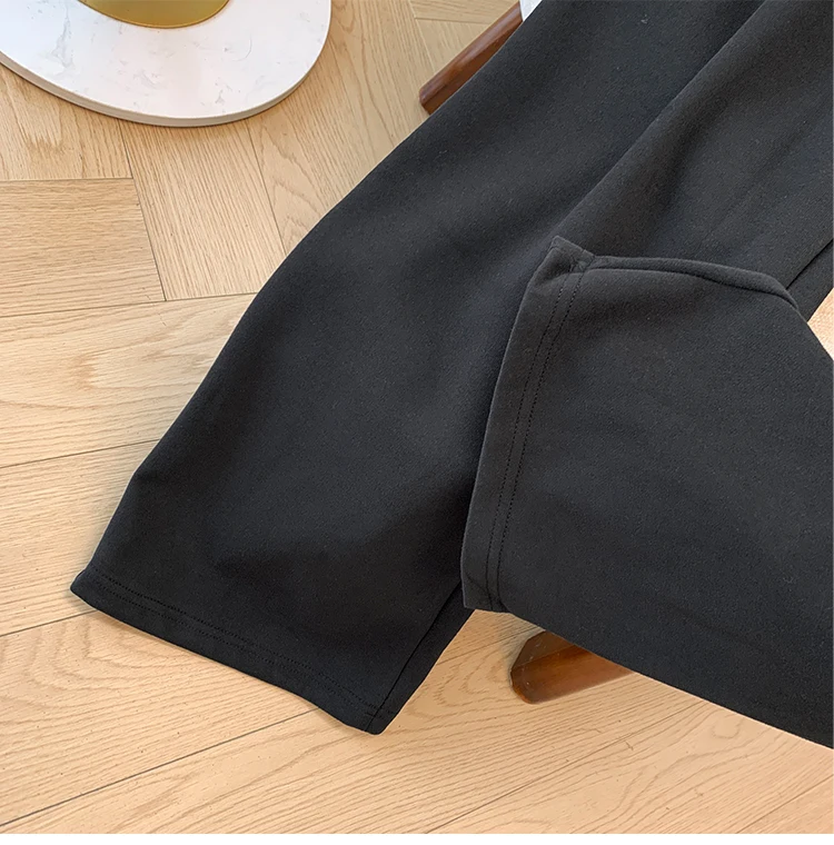 Autumn and winter plus size women's casual two-piece black lace lace lapel hoodie loose comfortable black straight leg pants