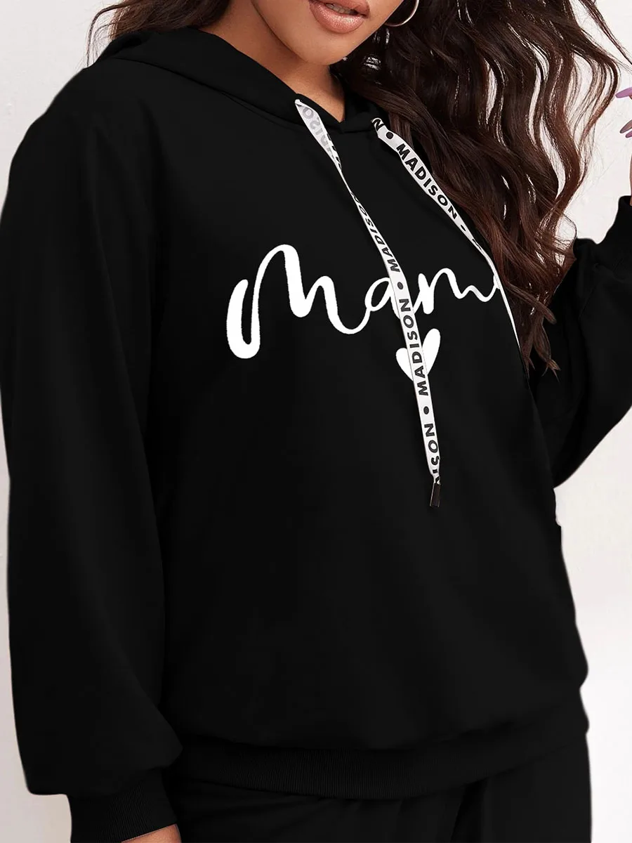 Autumn and Winter Plus Size Fashion Two-piece Set Drawstring Hooded Long-sleeved Sweatshirt + Elastic Waistband Trousers