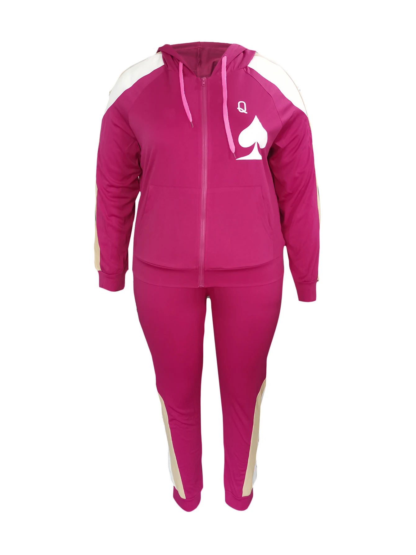 LW Plus Size Two pieces set Hooded Collar Striped Tracksuit Set Women's Tracksuit Hoodies 2pcs Set Autumn winter warm Sportswear