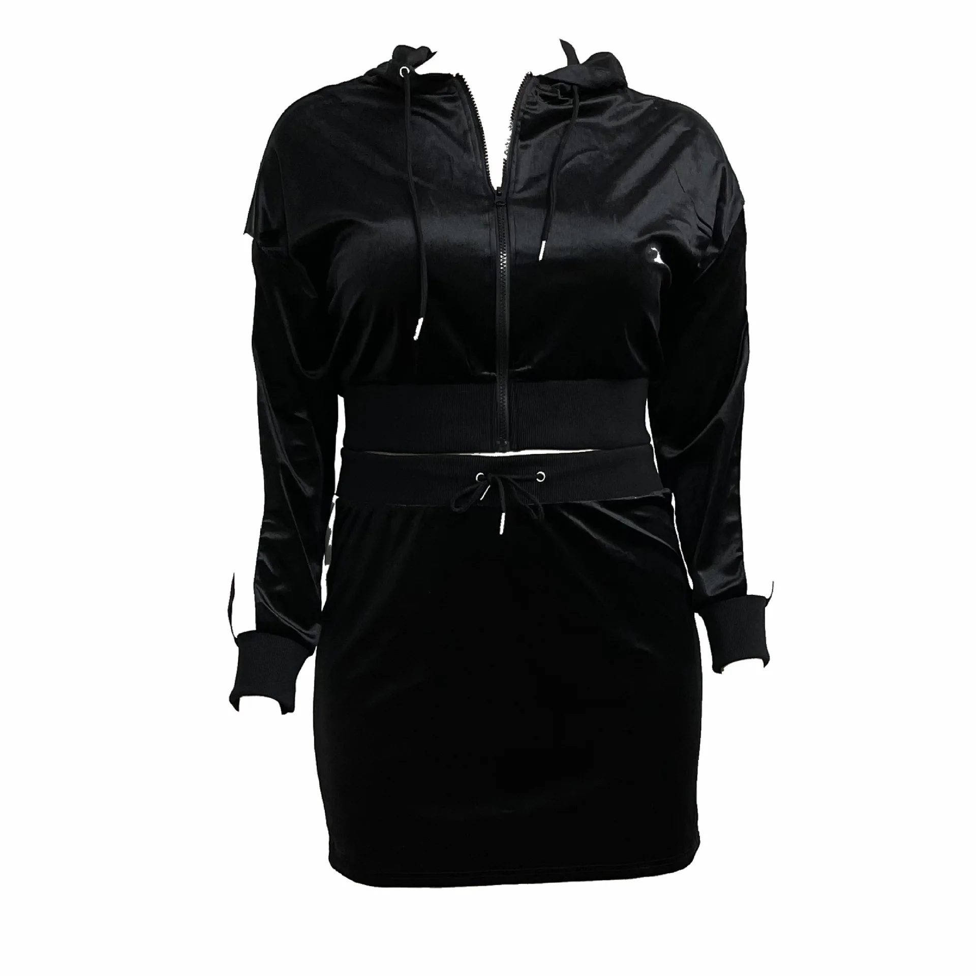 Wmstar Plus Size Women Clothes Velvet Sweatsuit 2 Two Piece Set Hoodie Mini Skirts Sets Matching Outfits Wholesale Dropshipping
